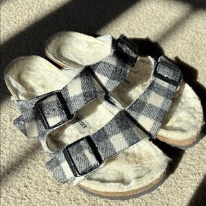 Birkenstock Black and White Fleece Sandals